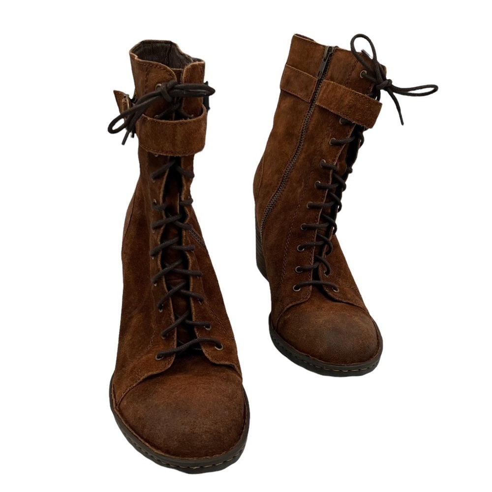 Born Brown Suede Cass Hiking Lace Up Block Heel Boots Size 11 Women's